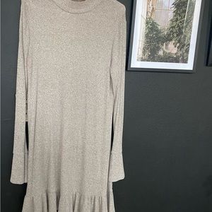Ladies Dress from Express size large,light brown taupe. Ruffle sleeves and hem
